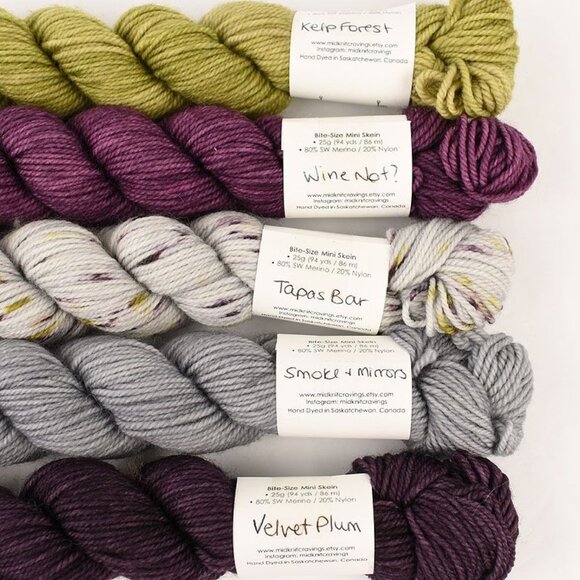 Midknit Cravings Yarn 5 Bite Size Mini Skein Set Merino Nylon Tapas Wine Kelp - Picture 3 of 3